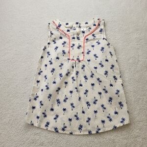 Carter's Size 6 Girls Sleeveless Top White with Blue Palm Trees Button Closure